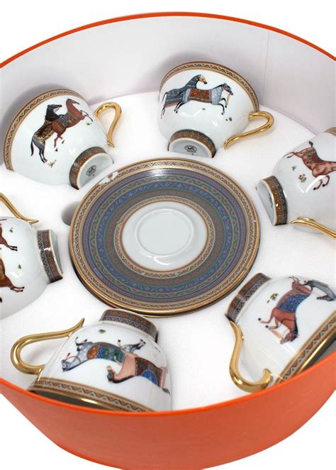 hermes cheval d'orient coffee set|Cheval d’Orient set of 6 tea cups and saucers (n°1 to 6).